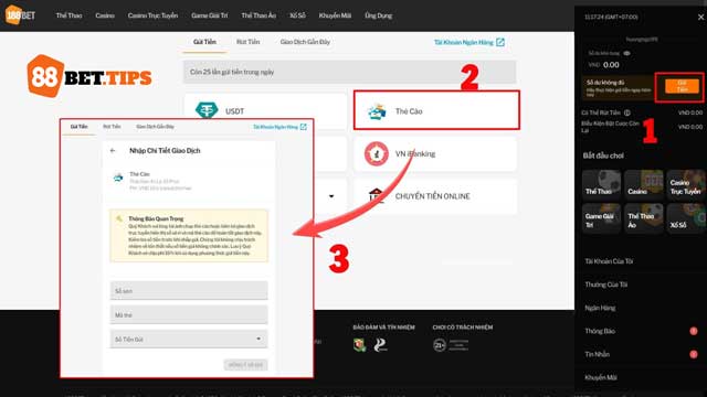 Gửi tiền vào 88bet với Thẻ Cào