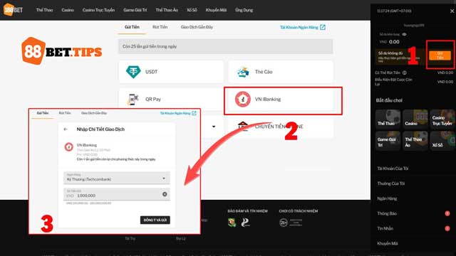 Thực hiện nạp tiền 88bet với VN iBanking